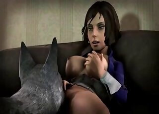 Elizabeth from Bioshock is ready to fuck an aggressive-looking dog