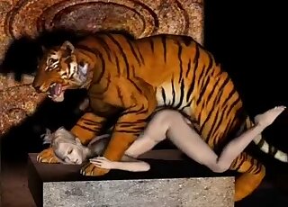 Tiger porn scene showing a big-dicked animal fucking her deeply