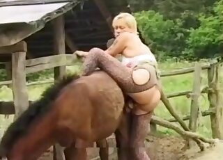 Two animals fuckin the same horny lady in leopard print tights