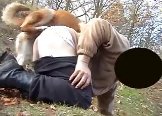 Old man drops pants down for outdoor sex with horny dog