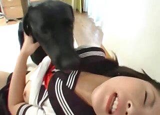 Japanese schoolgirl loves having intimate sex fun with Labrador dogs