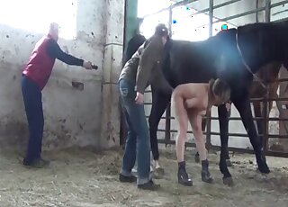 Blonde babe with big naturals goes intimate with a huge horse cock