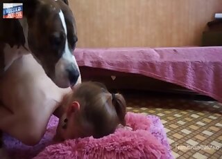 Skinny chick with a tight body lets a dog ravage her Russian pussy