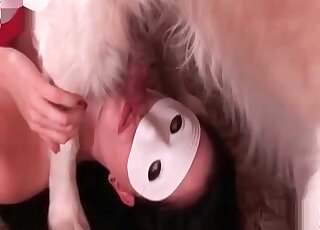 White mask chick is ready to get throated by a very appealing beast