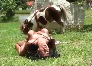 Naked chick seduces a horny pony and craves for his dong