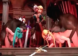Anime hotties get screwed hard by horny beasts in a cartoon kingdom