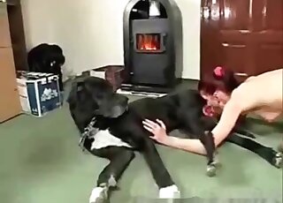 Sexy looking MILF blows and rides a thick pink cock of a canine