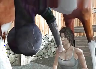 Anime zoophile chick licks giant balls and cock of a cartoon stallion