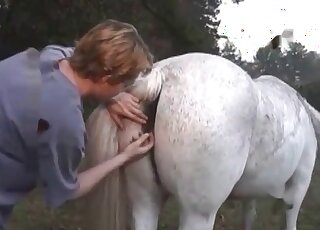 Horny fellow feeds a horse and fucks it hard at the same time