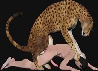 Gay cheetah fucking a guy's asshole in an animated zoo porn video